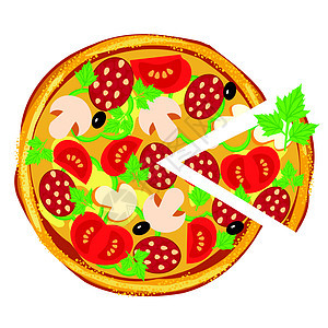 披萨 矢量说明糕点火腿营养插图午餐食物蔬菜面团餐厅酱料图片