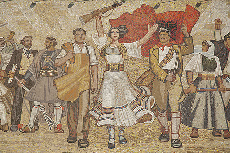 提拉纳阿尔巴尼亚的阿巴尼民族主义壁画制品宣传艺术陶瓷图片