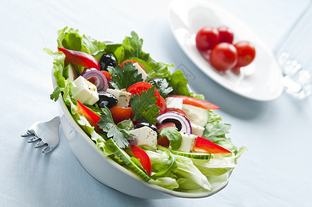 希腊沙拉洋葱盘子黄瓜胡椒辣椒葱头香菜玻璃食物饮食图片