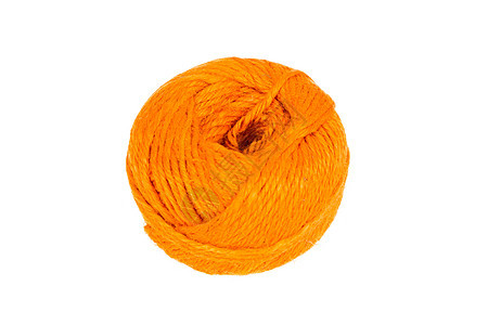 白色背景上孤立的编织线条缝纫裁缝纤维衣服钩针线索棉布橙子针线活绳索图片