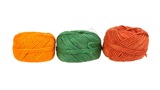 白色背景上孤立的编织线条线索爱好绳索针织纺织品缝纫材料衣服橙子钩针图片