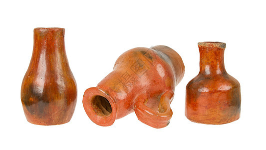 三个旧土碗被隔绝制品白色艺术水壶历史性投手工艺历史黏土花瓶图片