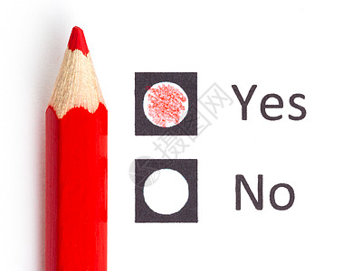 选择是或否的红铅笔选举按钮圆形清单投票圆圈考试白色红色表决图片