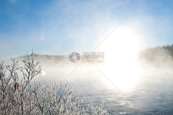 河边的冬天风景国家日历冰冻薄雾树木洪水天空环境荒野图片