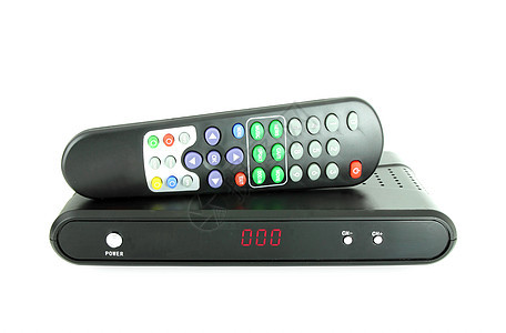 白色卫星电视遥控接收器和远程接收机收音机调谐器盒子解码器卡片电子电视娱乐卫星机顶盒图片