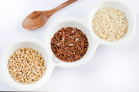 谷粒和勺子植物养分粮食团体食物种子红色白色小麦棕色图片