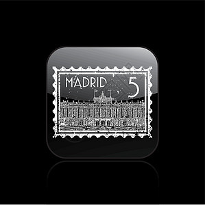孤立的马德里图标矢量插图效果历史邮票印刷划痕背景图片