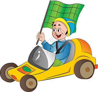 Go Kart中的男孩 插图绘画男性冠军速度优胜者兄弟司机艺术品驾驶白色图片
