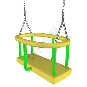 儿童安全秋千 3D插图时间游乐场院子绿色乐趣游戏公园时光孩子黄色图片