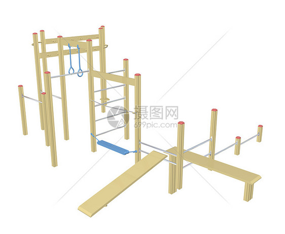 3D 插图 坐和拉杆黄色后院院子游戏游乐场小孩涂层时间公园绿色图片