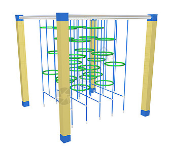 攀爬栅栏和环 3D插图孩子后院时光剪纸酒吧时间游乐场绿色黄色院子图片