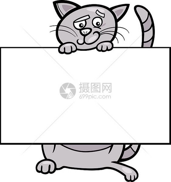 带棋盘或卡片的卡通猫问候语问候漫画吉祥物虎斑插图邀请函名片宠物绘画图片