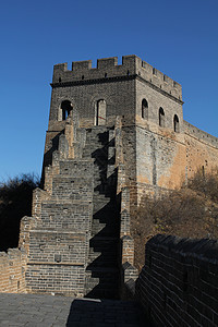 中国长城的塔楼文化旅行防御蓝色游客世界遗产爬坡建筑学边界图片