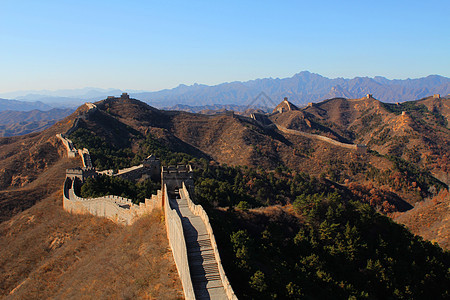 中国的长城游客爬坡地标天空蓝色石头建筑学旅行旅游世界图片