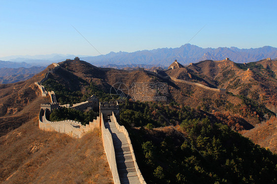 中国的长城游客爬坡地标天空蓝色石头建筑学旅行旅游世界图片