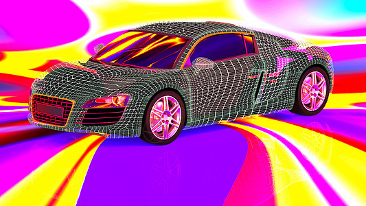 白色背景的3D电线模型金属车辆建造绘画大灯技术机器框架力量工程图片