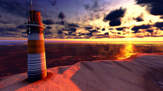 日落时 美丽的灯塔在大海旁海浪天空海滩岩石悬崖蓝色日出海岸线建筑旅行图片