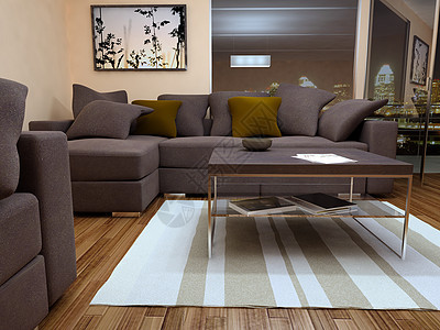 带有沙发的现代光亮客厅财产软垫木头奢华木地板建筑学房子家具窗户休息室图片