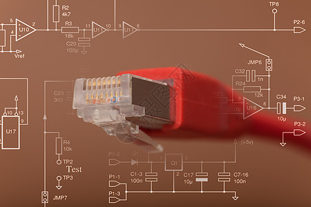 网络连接插头局域网电缆高科技技术数据电脑红色棕色通讯图片