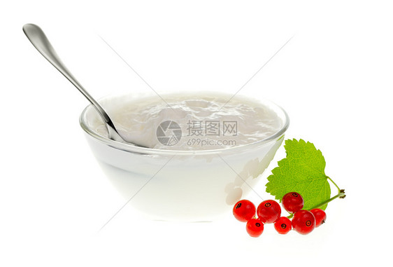 酸奶碗加红浆果食物叶子花园饮食玻璃美食产品勺子早餐服务图片