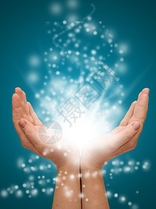 双手用灯光张开礼物半径魔法精神辉光射线火花力量星星宗教图片