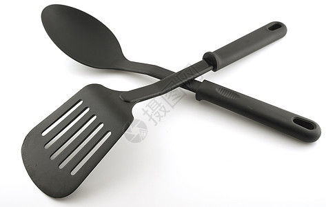 白色上黑色塑料厨房用具持有者服务火炉厨师美食晚餐横向勺子工具油炸图片