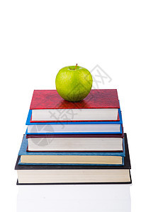 与书和苹果一起返回学校的概念空白图书大学收藏文学数据绿色智慧学习水果图片