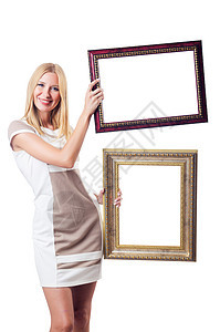 白色有图片框的妇女古董照片乐趣喜悦女孩女性木头工作室边界快乐图片