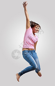 年轻女子跳舞跳跃健身房女性活力派对成人杂技姿势体操演员舞蹈家图片