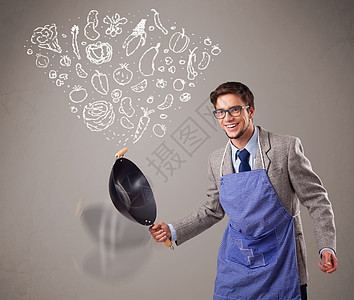 有吸引力的男子烹饪蔬菜男性男人绘画团体油炸黄瓜洋葱饮食厨房叶子图片