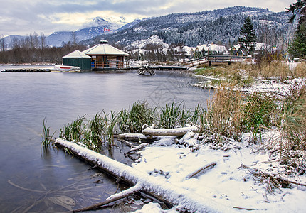 湖与雪沿海岸图片