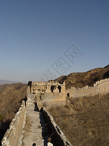 长城华表中国的长城丘陵蓝色天空山脉边界旅行石头远足背景