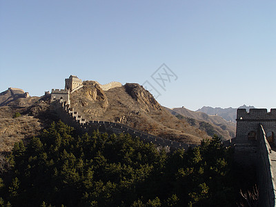 中国的长城蓝色边界远足天空石头山脉丘陵旅行图片