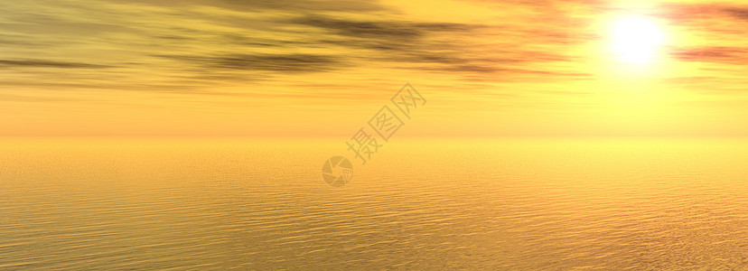 日落在海中太阳地平线高度天空绘画波浪插图红色射线图片