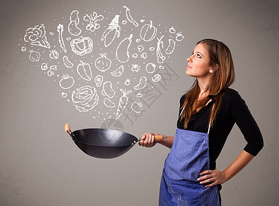 妇女烹饪蔬菜绘画女性洋葱食物女士沙拉土豆团体饮食辣椒图片