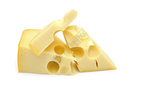 在白色背景上被孤立的奶酪片块食品熟食三角形产品小吃商品黄色早餐奶制品美食背景图片