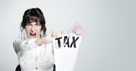 纳税税白衬衫坏消息商业人士女士绝望挫折身体压力情绪图片
