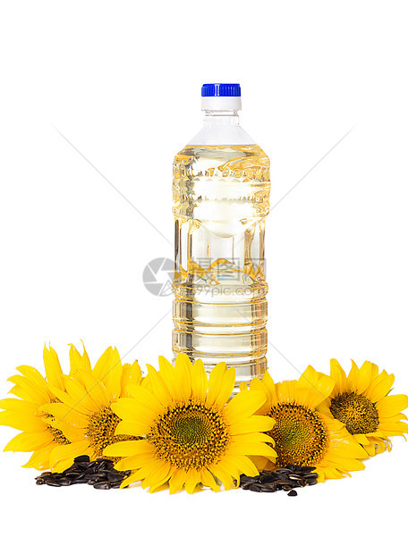 装满花朵的向日葵油瓶调味瓶子金子种子液体蔬菜玻璃水壶收成饮食图片