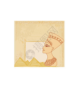 带有埃及皇后的旧纸寺庙塑像插图女王工作雕塑法老世界艺术王朝图片