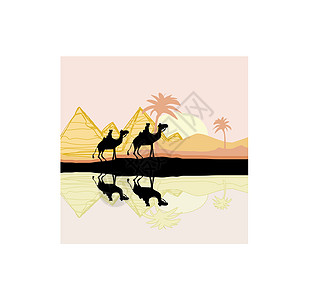 野生非洲景观图示中的贝都因骆驼大篷车插图反射地理沙漠灰尘探险家贸易宗教爬坡风暴图片