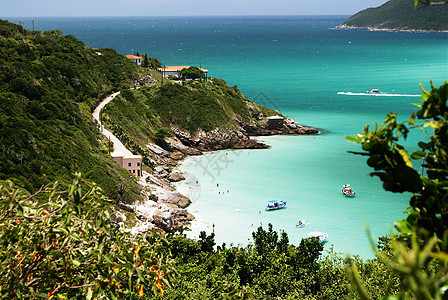 巴西里约热内卢 的晶状绿绿海上的船只旅行天堂晴天航行海洋海岸线旅游太阳游泳反射图片
