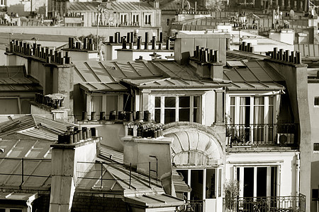 法国巴黎的屋顶黑与白城市晴天旅行烟囱建筑建筑学旅游图片