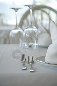 服务餐桌派对午餐餐巾白色环境餐厅婚礼器皿装饰玻璃图片