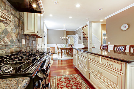 白色豪华厨房用石头 瓷砖大炉子图片
