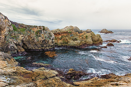 Point Lobos州自然保护区悬崖海景栖息地海洋外景岩石生态保护区崎岖地质图片