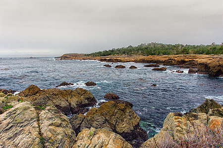 Point Lobos州自然保护区悬崖生态岩石海景保护区栖息地崎岖构造海洋外景图片