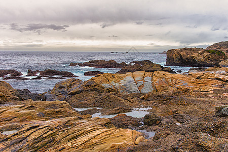 Point Lobos州自然保护区岩石海景栖息地悬崖构造地质外景生态崎岖海洋图片