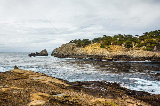 Point Lobos州自然保护区悬崖构造生态海景岩石保护区海洋地质崎岖外景图片