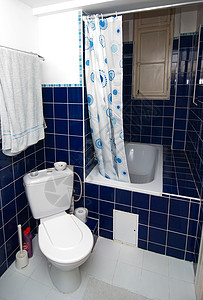 洗浴室卫生白色耕作蓝色收银台建筑学窗帘高清图片