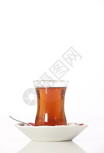 白色的土耳其茶叶杯火鸡服务盘子饮料食物休息红茶芳香早餐水晶图片